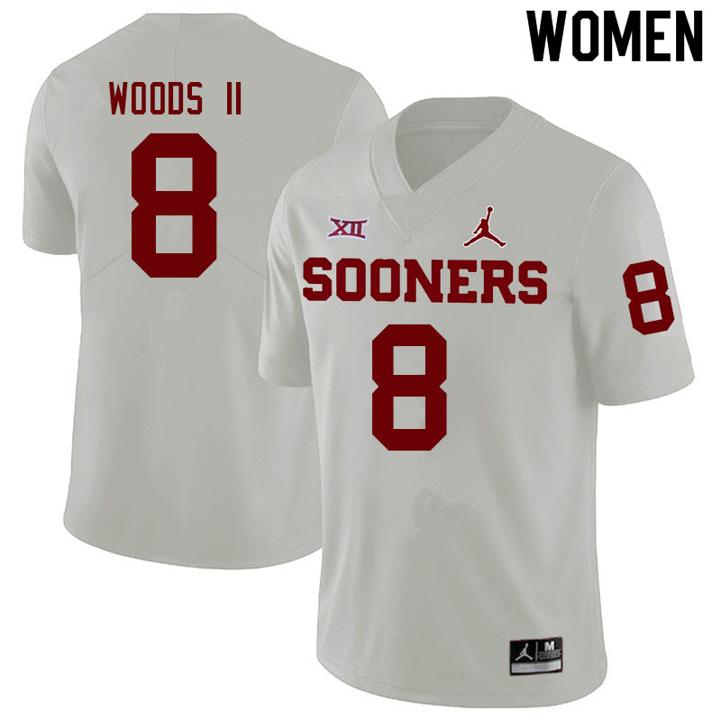 Women #8 Michael Woods II Oklahoma Sooners College Football Jerseys Sale-White